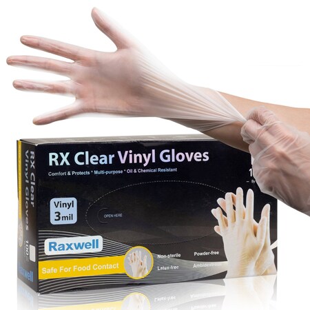 Raxwell Clear Vinyl Disposable Gloves, 3 mil, Small, 100PK RX60001