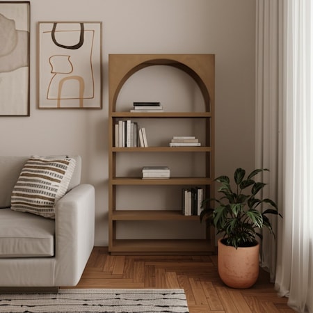 Homeroots 47" Brown Arched Solid Wood Five Tier Bookcase 611033