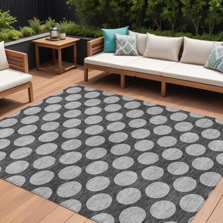 Homeroots 10' X 14' Charcoal And Ivory Polka Dot Washable Indoor Outdoor Area Rug 614892