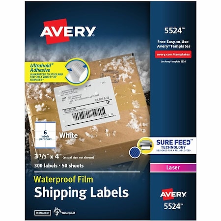 Avery Dennison LABEL, WETHRPRF, WH, 300PK 5524