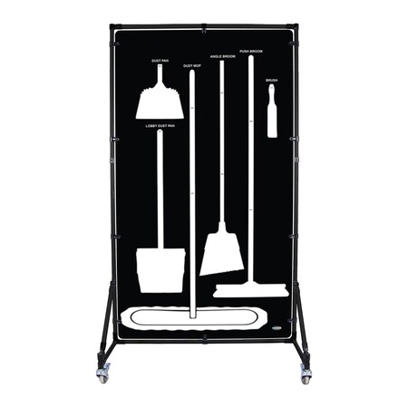 5S Supplies Housekeeping Shadow Board Broom Station V2, Black / White Shadows, No Broom + Stand, No Text HSB-V2-BLACK/WHITE-BO-STAND-NO TEXT