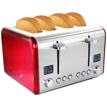 Megachef 4 Slice Toaster in Stainless Steel Red MG-TS2700