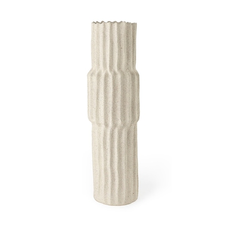 Homeroots 23" Cream Abstract Cylinder Ceramic Table Vase 397583