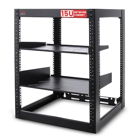 Pyle 15U Server Rack Network Cabinet - Open Frame Rack, Wall Mountable Heavy Duty Designs for Servers & PLRS15UW