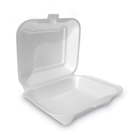 Plastifar Foam Hinged Lid Container, Secure One Tab Latch, Poly Bag, 7.81 x 8.75 x 3.38, White, 200PK 12018