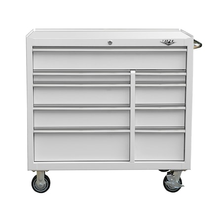 Viper Tool Storage Premium Series 41-Inch 9-Drawer Rolling Tool Cabinet with Butcher Block Top and Vise Mounting Plate V412409WHR