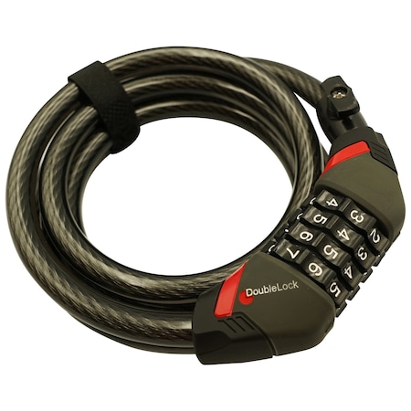 Doublelock BOBCAT XL, Coiled Combination Cable Lock, 7.9 ft x 12mm Braided Steel with Vinyl Coating 220-210A