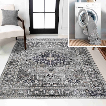 Jonathan Y Alacati Ogee Medallion Non-Slip Machine-Washable Dark Gray/Light Gray 5 ft. x 8 ft. Area Rug WSH103E-5