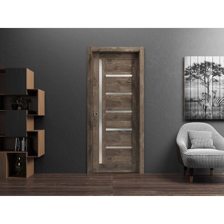 Sartodoors Sliding French Pocket Door with Frosted Glass Oak 30x80 Solid Core Modern Interior QUADRO4088PD-AKA-30