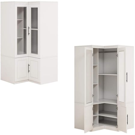 Homeroots 71" White Wood Four Door Corner Combo Dresser 617973