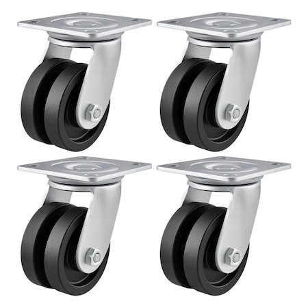 Hyw Products Heavy Duty Caster Set 4in V-Groove Wheels, 4 Swivel, 4PK 40-40S-A1-VG-4