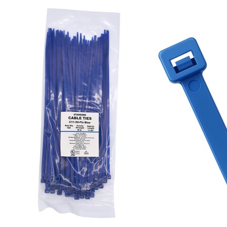 Cable Ties Unlimited Cable Tie, 11 in L, 50 lb Strength, 3.2 in Max Bundle Dia, Nylon 6/6, Fluorescent Blue 100PK C11-50-Flo Blue
