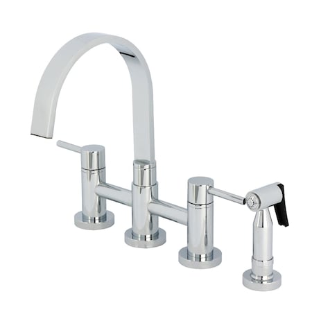 Kingston Brass Bridge Kitchen Faucet with Brass Sprayer, Polished Chrome KS8261DLBS