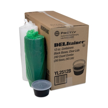 Pactiv Evergreen Newspring DELItainer Microwavable Container, 12oz, 4.55in Diax2.45in h, Black/Clear, Plastic, 240PK YL2512B
