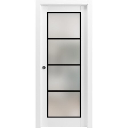 Sartodoors Sliding Pocket Door with Frosted Tempered Glass Planum 2132 White 24x84 Solid Core Modern Interior PLANUM2132PD-WS-24 x 84