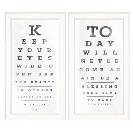 Homeroots Set Of Two Eye Charts 3 White Framed Print Wall Art, 2PK 406144
