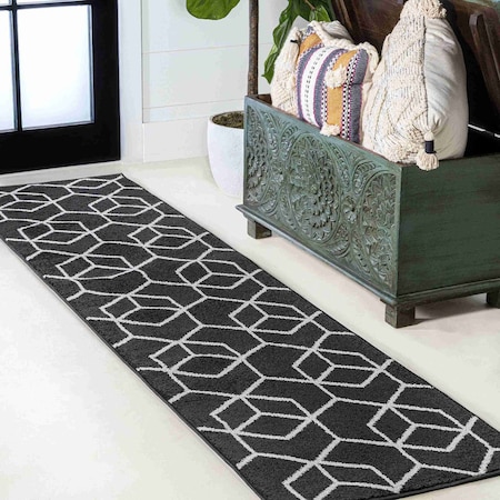 Jonathan Y Tumbling Blocks Modern Geometric Black/White 2 ft. x 8 ft. Runner Rug SEU101A-28