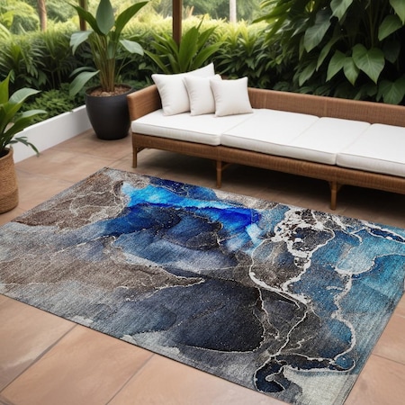 Homeroots 10' X 14' Blue Abstract Washable Non Skid Indoor Outdoor Area Rug 559657