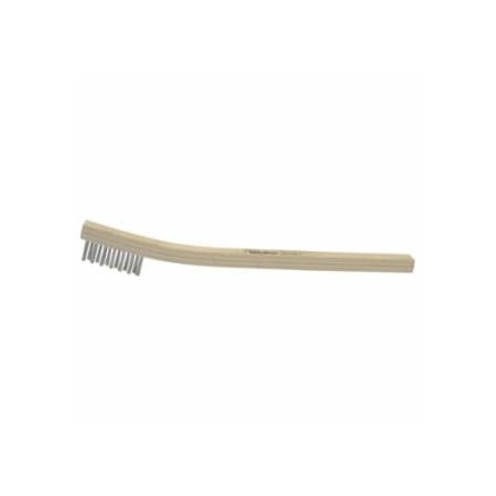 Weiler Small Hand Scratch Brush, 7-1/2 in, 3 X 7 Rows, Stainless Steel Wire, Curved Wood Handle 804-44167