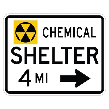 Sign Solutions Usa Symbol Chemical Shelter 4 MI Right Arrow, 30 in W x Horizontal Rectangle, Aluminum Sign DUS10HWT3024EM-7dR