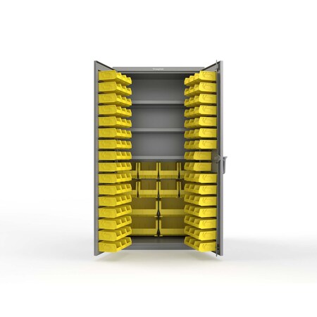 Strong Hold 14 GA Bin Cabinet with 3 Shelves No Legs - 36 In W. x 75 In. H x 24 In. D - 106 Yellow Bins 36-BBS-243-106Y-NL-L