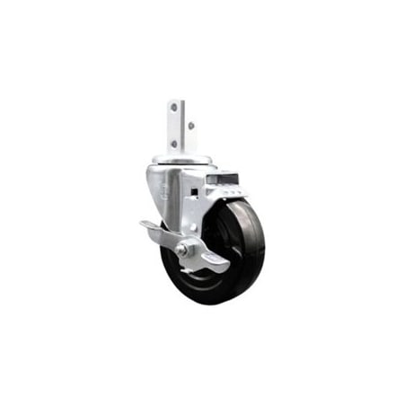 Service Caster 4 Inch Hard Rubber Wheel Swivel 7/8 Inch Square Stem Caster with Brake SCC SCC-SQ20S414-HRS-TLB-78
