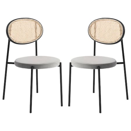 Leisuremod Euston Wicker Dining Chair with Velvet Round Seat, Grey, 2PK EC17GR2