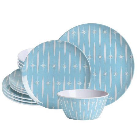 Wanda June Home By Miranda Lambert 12 Piece Melamine Geometric Dinnerware Set in Blue 134133.12R