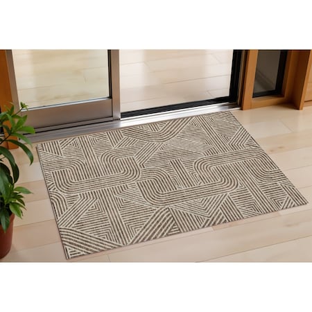 Homeroots 3' X 5' Brown And Beige Abstract Washable Indoor Outdoor Area Rug 594911