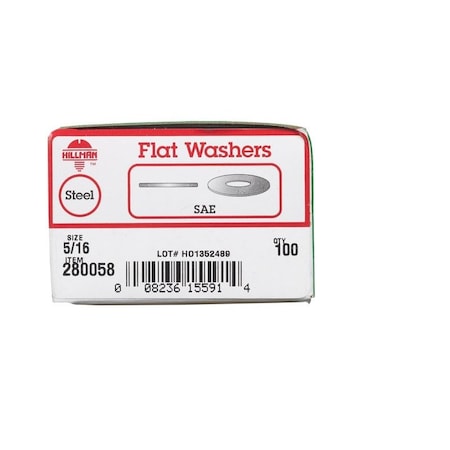 Hillman Zinc-Plated Steel 5/16 in. SAE Flat Washer, 100PK 280058