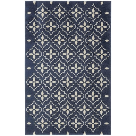 Homeroots 4' X 6' Navy Blue And Ivory Geometric Indoor Outdoor Area Rug 572557