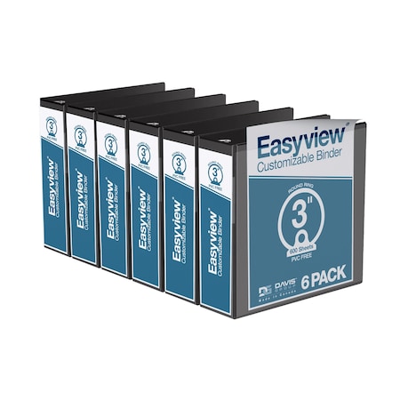 Davis Group Easyview Premium, Round Ring, Customizable, View Binder, (Black, 3"), PK6 8414-01-06