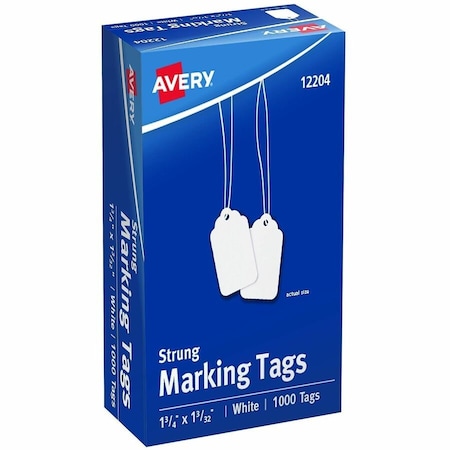 Avery White Marking Tags, Cotton; Polyester, 1.09" W, White, Rectangle, 1000 PK AVE12204