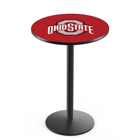 Holland Bar Stool Co 36" Blk Wrinkle Ohio State Pub Table, 36" dia. Top L214B3636OhioSt