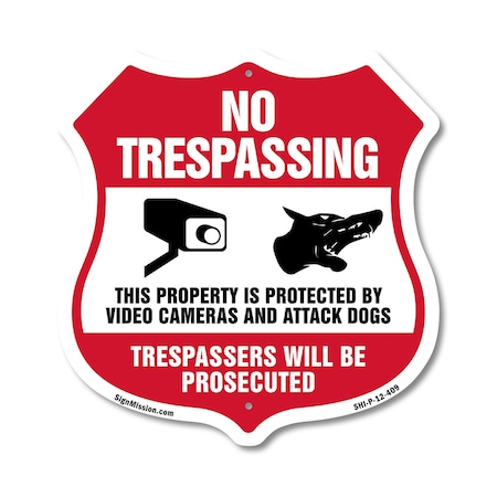 Signmission No Trespassing Shield Sign This Property, 12 Inch X 12 Inch, Plastic Sign SHI-P-12-409