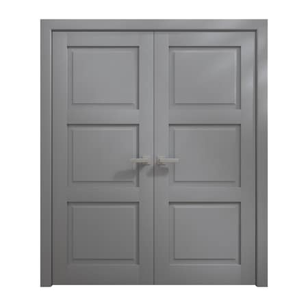 Sartodoors Interior Solid French Double Doors 56 x 80 inches, Ego 5010 Painted Grey Oak, Wood Interior Solid EGO5010DD-SEK-56