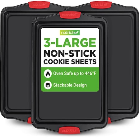 Nutrichef 3-Piece Large Nonstick Cookie Sheets for Baking NCBTLG3BK
