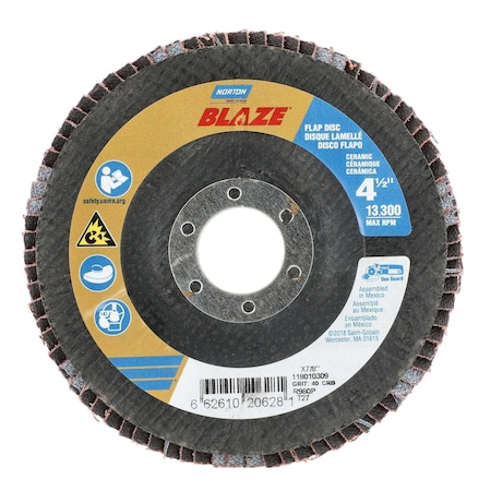 Norton Abrasives Flap Disc, Ceramic, Type 27, 4 1/2" dia 66261020628