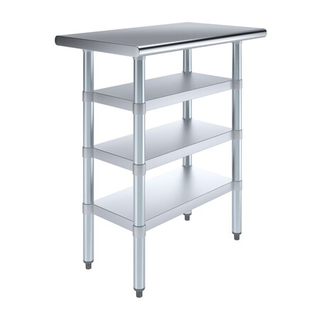 Amgood 18in D x 30in L Stainless Steel Table, Three Undershelves AMG WT-1830-3SH-Z