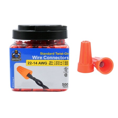 Grizzly Supply Standard Screw-On Wire Connector, 22-14 AWG, 600V Max, Thermoplastic, Orange 500PK WCS-Orange-D