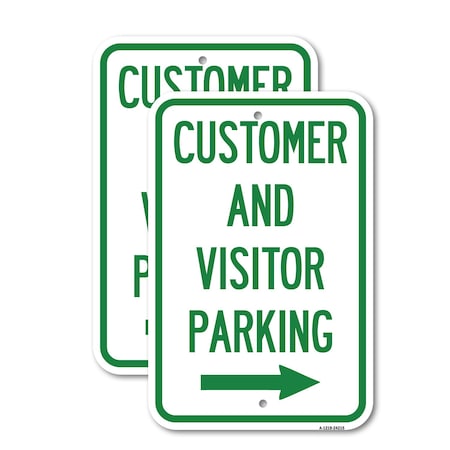 Signmission Customer and Visitor Parking With Right Arrow, 12'' X 18'' 2 Signs, Heavy Gauge Aluminum, 2PK A-1218-2PACK-24215
