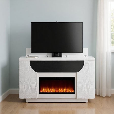 Homeroots 76" White Ribbed Wood Electric Storage Cabinet TV Fireplace With LED And Speaker 643645
