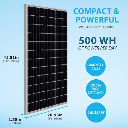 Mighty Max Battery 100 Watt 12 Volt, 9BB High Efficiency Monocrystalline Solar Panel With Solar Connectors MAX4140878