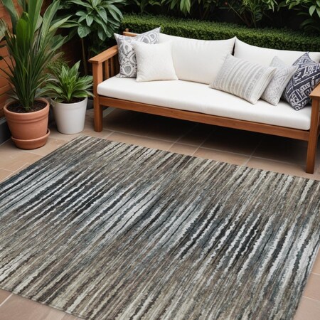 Homeroots 9' X 12' Brown Taupe And Chocolate Striped Washable Indoor Outdoor Area Rug 577990