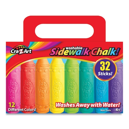 Cra-Z-Art Washable Sidewalk Chalk, 12 Assorted Colors, PK32, 32PK 10817-6