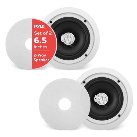 Pyle Pyle 6.5'' In-Wall/In-Ceiling Midbass Speakers, 2-Way Woofer System, Titanium Dome Tweeter, 250W Peak PDIC60