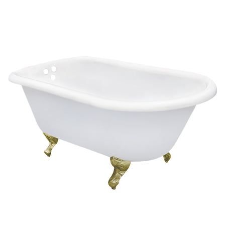 Kingston Brass 60" Cast Iron Oval Rectangular Roll Top Clawfoot Tub, 3-3/8" Wall Drillings, White/Brushed Brass VCT3D603019NT7