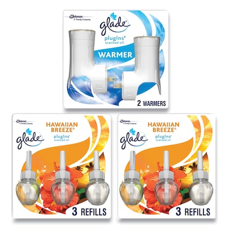 Glade Plugin Scented Oil, Hawaiian Breeze, 0.67 oz, 2 Warmers and 6 Refills/Pack 328604