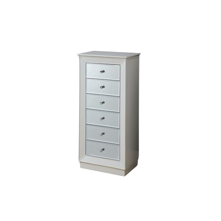 Homeroots 38" White Six Drawer Wood and Mirrored Glass Jewelry Armoire 286101