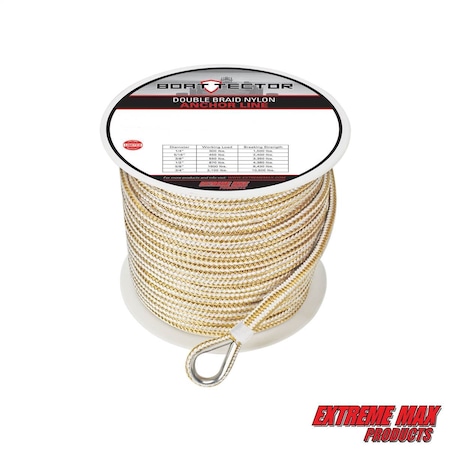 Extreme Max 3006.2255 BoatTector Premium Double Braid Nylon Anchor Line w Thimble-3/8" x 300' &Gold 3006.2255